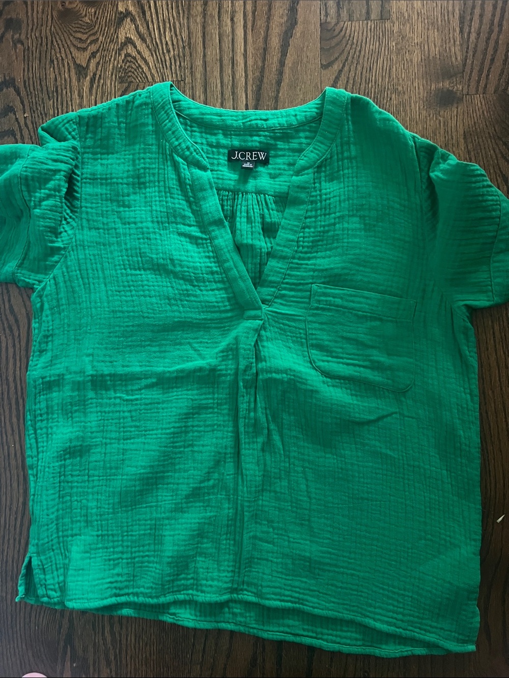 J. Crew Cotton Gauze Short-Sleeve V-Neck Blouse in Bright Green Medium M